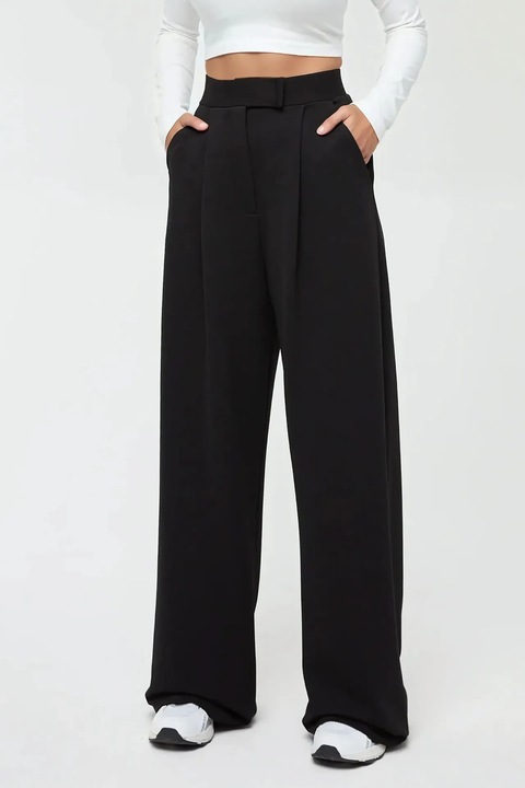 Pantaloni dama, HiCCUP, textil, talie inalta, negru