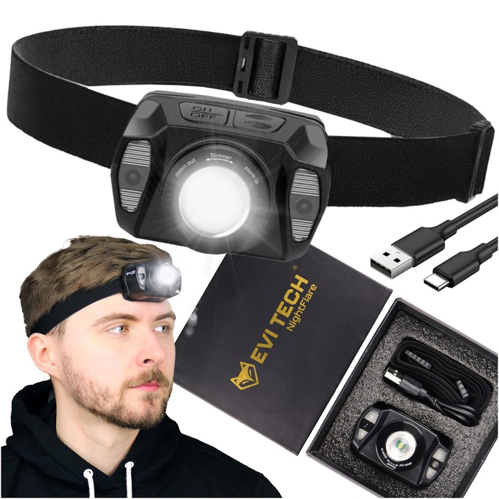 Мощен презареждаем LED челник с управление с жестове USB NightFlare 360lm, компактен размер