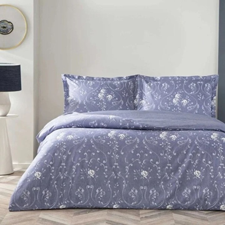 Virágmintás franciaágynemű, 100% szatén pamut, 4 darab, 230x260 cm, TAC Mako-Satin, Jeanne