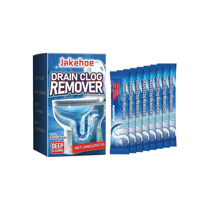 JAKEHOE Solutie Profesionala pentru Desfundarea Conductelor - Detergent Puternic pentru Eliminarea Depunerilor si Blocajelor-200G（25g*8