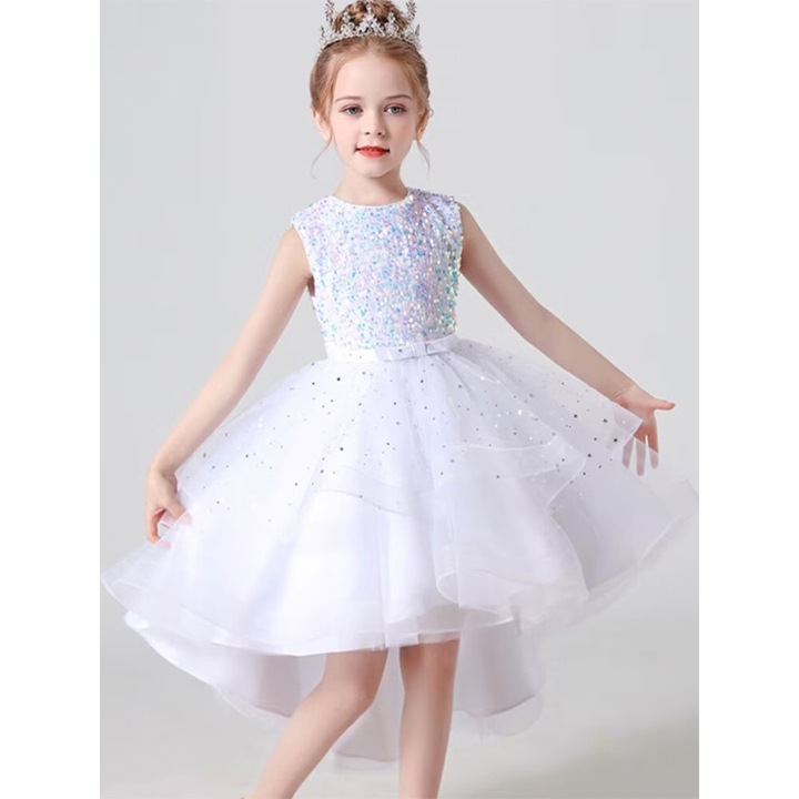 Рокля за момиче, Полиестер, Бяла, Бял