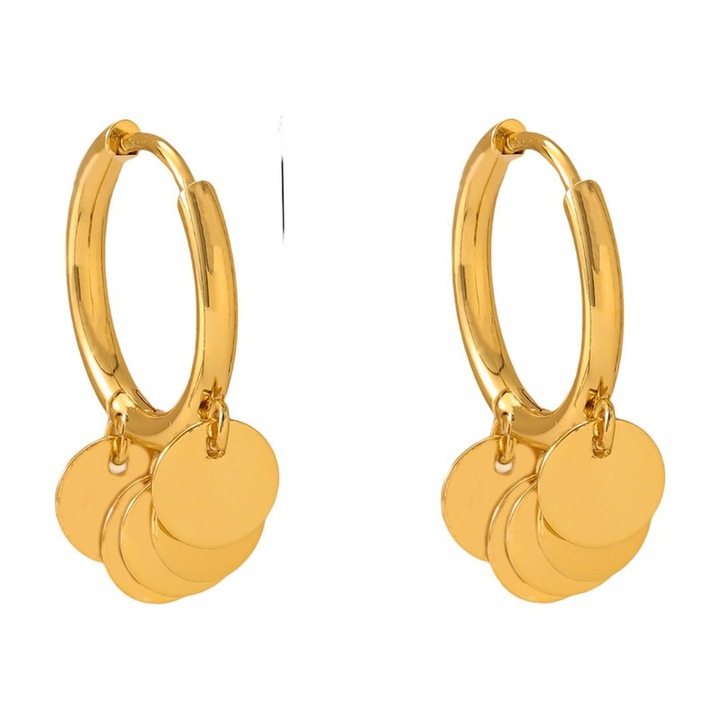 Cercei cu franjuri din otel inoxidabil auriu 18K, model rotund scurt, design francez trendy, accesoriu office elegant，auriu