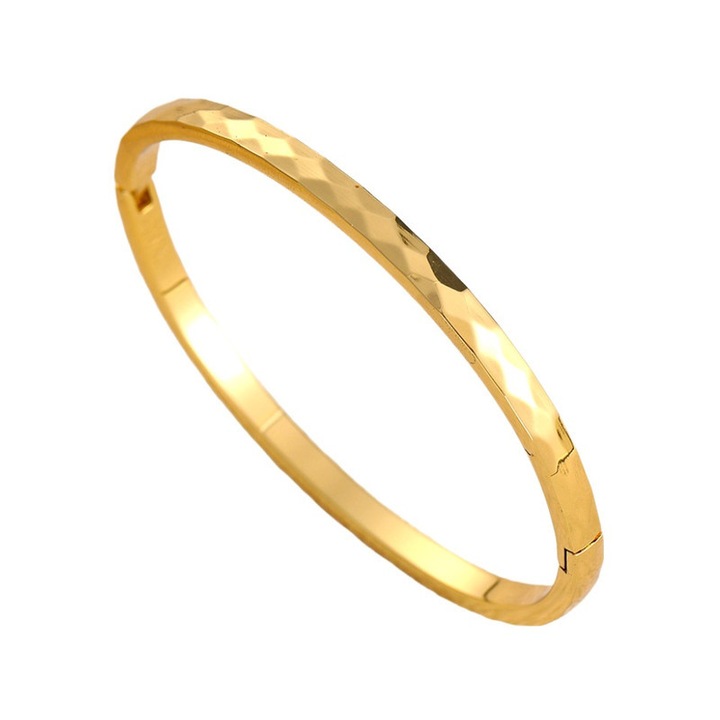 Bratara romboidala din otel titan auriu 18K cu diamante, 16.4g usoara, design rafinat stratificat, accesoriu feminin pentru uz zilnic, culoare aurie