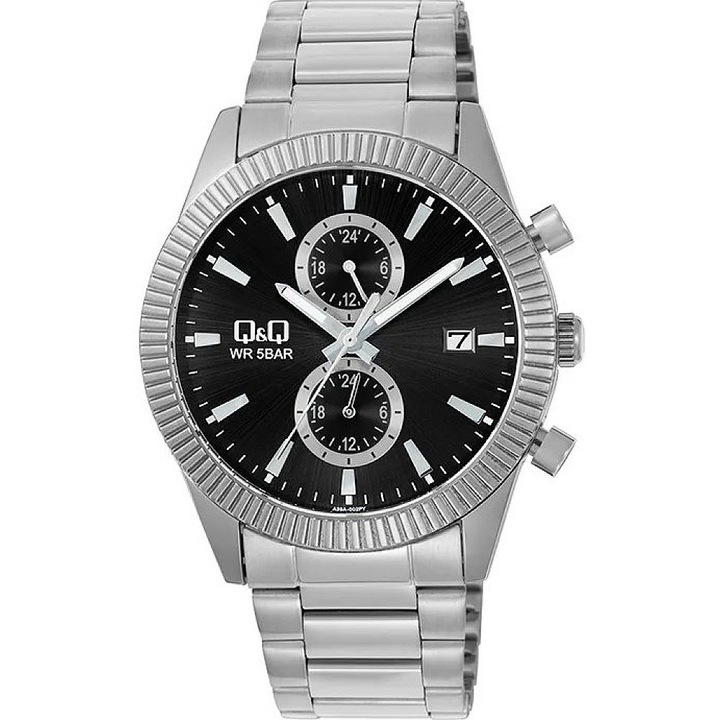 Férfi analóg karóra Q&Q A39A-002PY, kronográf, dátumkijelző, fém lánc