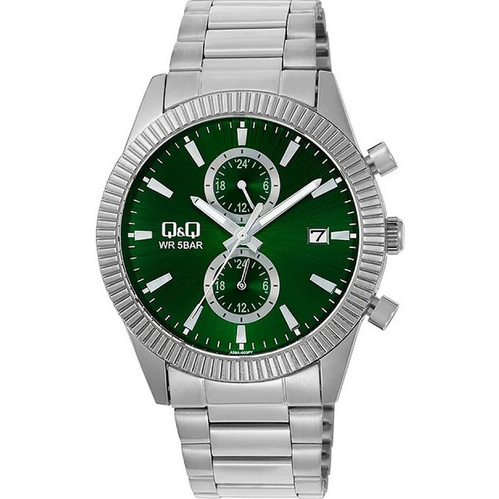 Férfi analóg karóra Q&Q A39A-003PY, kronográf, dátumkijelző, fém lánc