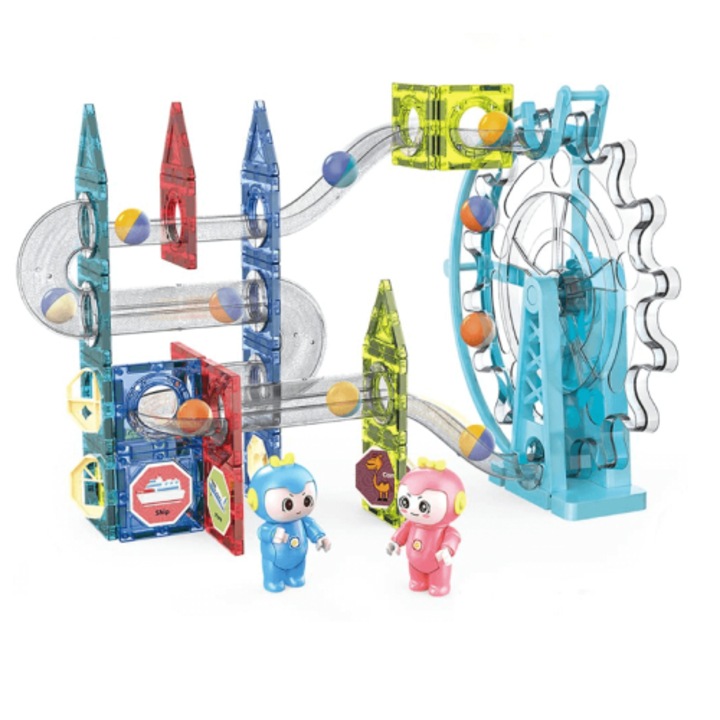 Set de constructie magnetic pentru copii Sonne Otis, 73 de piese, cu sunet si roata