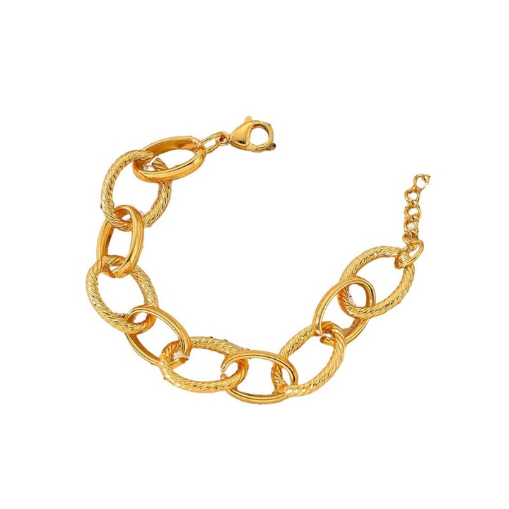 Bratara ovala impletita din otel titan auriu 18K, design minimalist luxos, accesoriu versatil pentru uz zilnic, culoare aurie