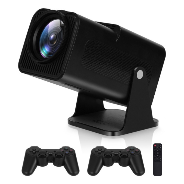 EnzomStore, hordozható videoprojektor, 12000 lumen, Wi-Fi 6, BT 5.0, 4K támogatás, HDMI kapcsolat, USB és tükröző Android / IOS, beépített hangszóró, forgás 180 fokos, fekete