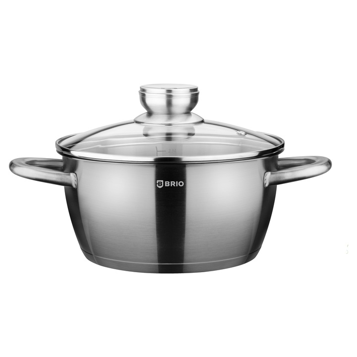 Тенджера с капак Brio Metallica, мерителна скала, мат, Ø22х11см, 3.9л