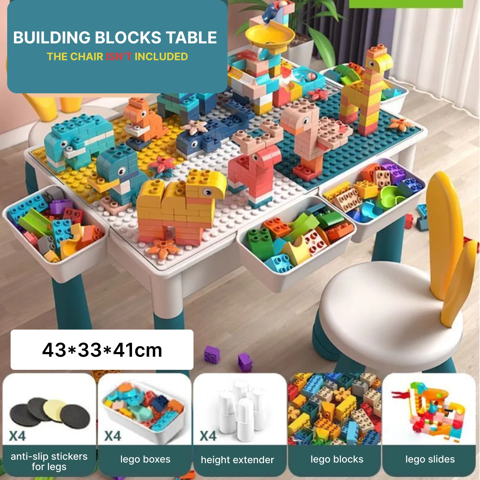 Masuta interactiva, tip LEGO, diferite cuburi incluse si spatiu de Masuta interactiva, tip LEGO, diferite cuburi incluse si spatiu de