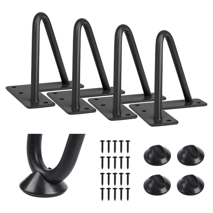 Set 4 picior mobila hairpin, CooTooLa®, Preveni zgarieturile podelei, Pentru mobilier precum canapea, masuta de cafea, 10cm, Otel, Negru