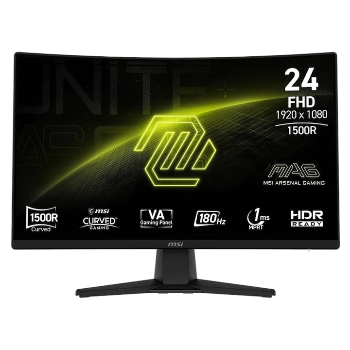 MSI 23,6" MAG 242C VA LED gamer monitor, Full HD 1920 x 1080, HDMI, DisplayPort, Ívelt képernyő, 180 Hz, 1 ms fekete