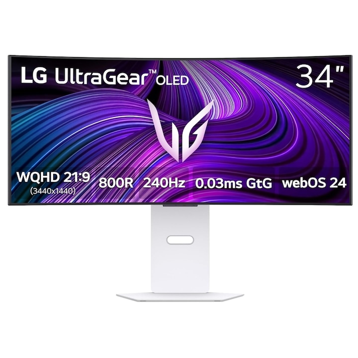 LG UltraGear 34" 34GX90SA OLED Játékmonitor, WQHD 3440 x 1440, HDMI, DisplayPort, Hangszórók, 140 Hz, 0,03 ms Fehér