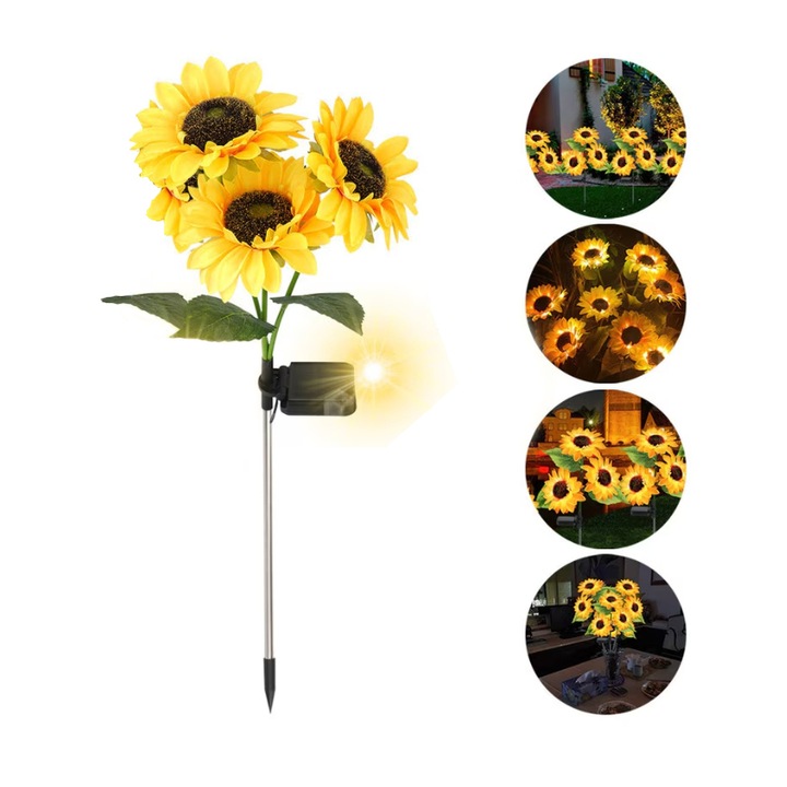 lampa solara in aer liber, ZOUN， Simulator de floarea soarelui, rezistent la apa, fara fir, control inteligent, pornire automata de noapte, 20 de perle de lumina LED, functionare electrica completa pentru 7-9 ore, lumina calda