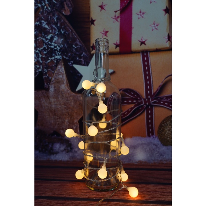 Instalatie Craciun, .3 m, 20 de LED-uri, alb-cald, model cu bilute, liniara, cu baterie, interior/exterior, Southern Sky