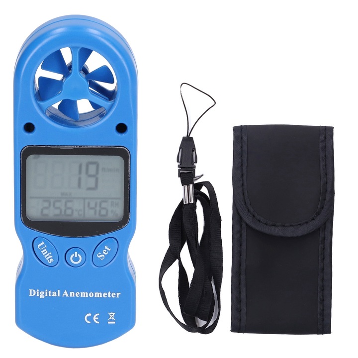 Anemometru digital portabil, masurare viteza vant, temperatura, albastru, 115x42x19mm
