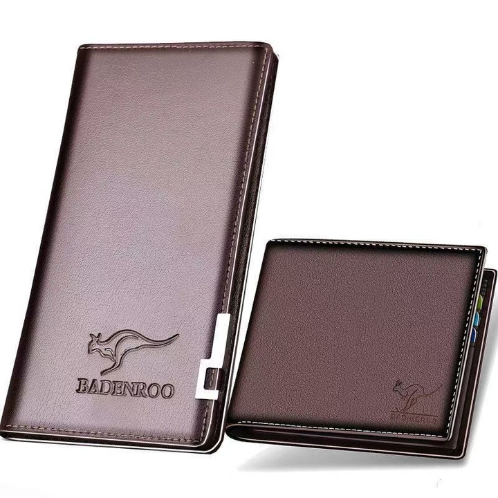 Комплект от 2 мъжки портфейла, 1 къс портфейл и 1 дълъг портфейл, стилна мъжка чанта, с множество слотове за карти, кожен, портфейл с голям капацитет, органайзер за карти, 5/9 слота, 12x10x1.5 см и 18x9x1.5 см, кафяв