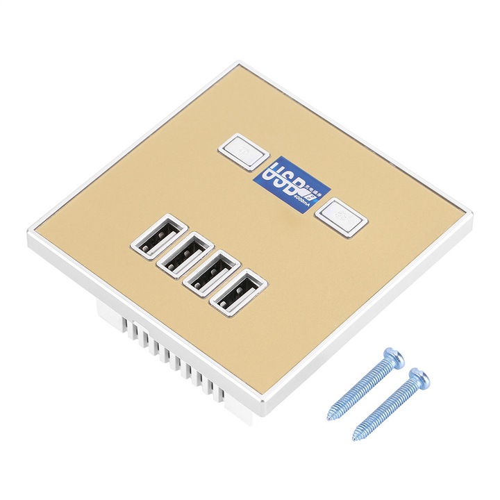 Priza perete cu 4 porturi USB, LED, negru 8.6x8.6x3.8cm