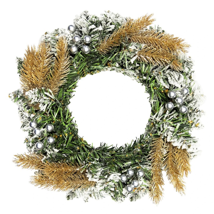 Coronita de Craciun artificiala decorata verde Velvet Delight II 30 cm pentru masa si agatat