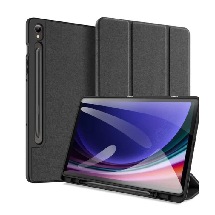 Carcasa Tableta G-Tech Domo Dux Ducis Folding Stand, Compatibila cu Samsung Tab S9 FE, Anti Amprenta, Piele Ecologica, Full Protection, Negru