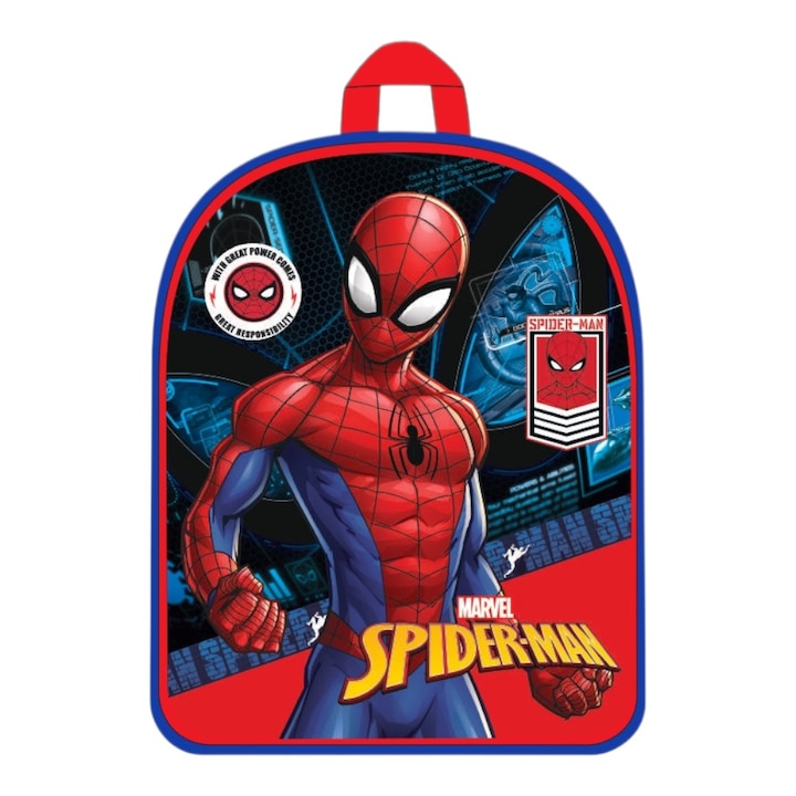 Раница за детска градина, 30x26x10 см, регулируеми и подсилени презрамки, многоцветна, Спайдърмен