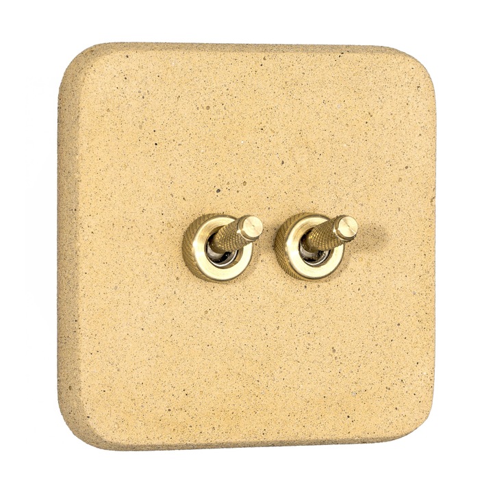 OEM Aranycsíkos sárgaréz kapcsolók, kézzel készített négyzet alakú díszkerettel, kompozitból - pigmentált kőporból és akrilgyantából, homokkő színű