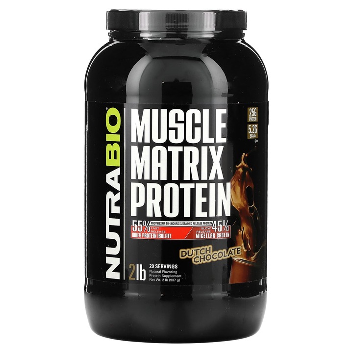 Proteine NutraBio, Muscle Matrix, ciocolata, 907 g