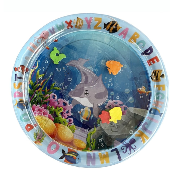 Saltea cu apa, centru de activitati pentru bebelusi joaca interactiva multicolora, Saltea interactiva de apa pentru bebelusi, gonflabila animale marine, ROTUNDA, Diametru 60 cm