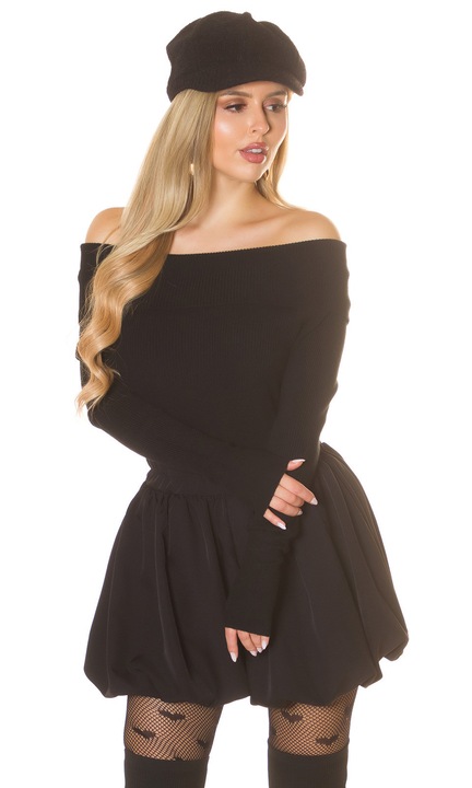 Bluza de dama cu umeri goi si maneci lungi, Negru, One Size