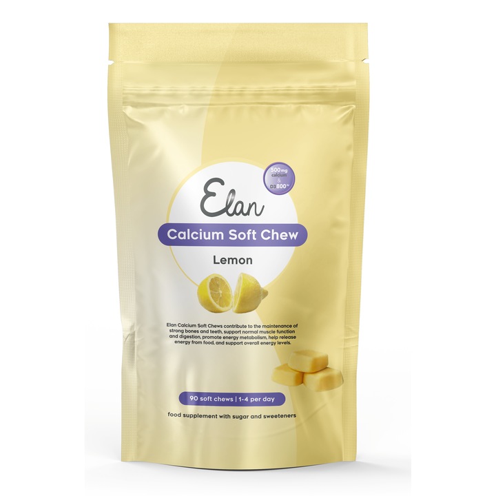 500 mg Ca + 800 IU Vit. D3 sub forma de caramele delicioase cu aroma de lamaie, 90 buc