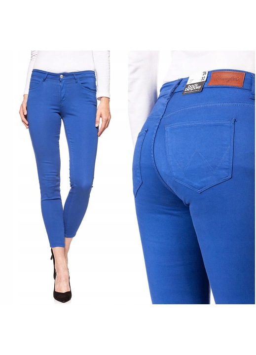 Pantaloni din stofa pentru femei Wrangler SKINNY CROP W27-L32, Bumbac, Casual, Uni, Croiala ajustata, Capri, Fermoar, Confortabil, Albastru