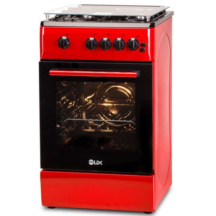 LDK 5060 GRAI Red RMV LPG tűzhely, gáz, 4 égő, elektromos gyújtás, 46 L, grill, forgónyárs, 60 cm, piros