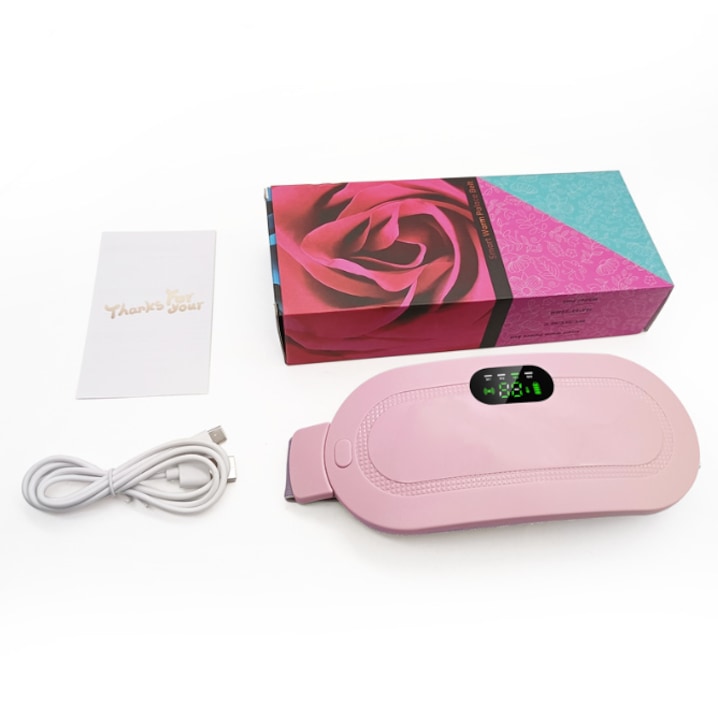 Centura pentru ameliorare dureri menstruale si lombare, cu 3 trepte de incalzire, 4 viteze vibromasaj, din material plastic, abs, textil, ecran LCD, -ROZ