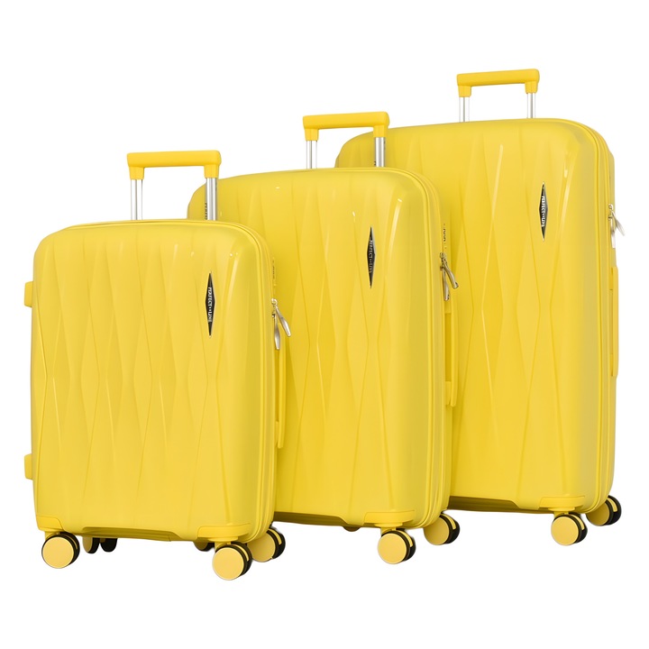 PERFECT++LINE PP 0606 bőrönd szett, bővíthető, 75/49/30 cm, sárga, 3 darabos