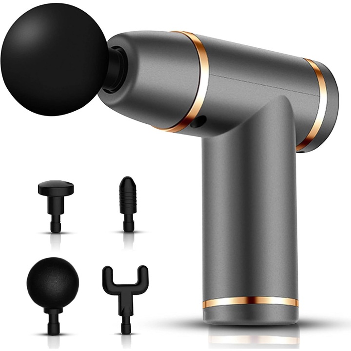 Масажен пистолет, 4 масажни глави, вендуза, преносим, за мускулна релаксация, електрически