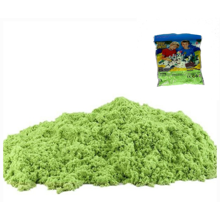 Nisip modelator, Play Sand, 1 kg, non-toxic, moale si usor de modelat, nu se usuca, usor de curatat, reutilizabil, 3 ani +, culoare Verde