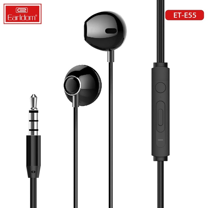 Casti cu fir Earldom ET-E55, in-ear, 3.5mm, culoare neagra
