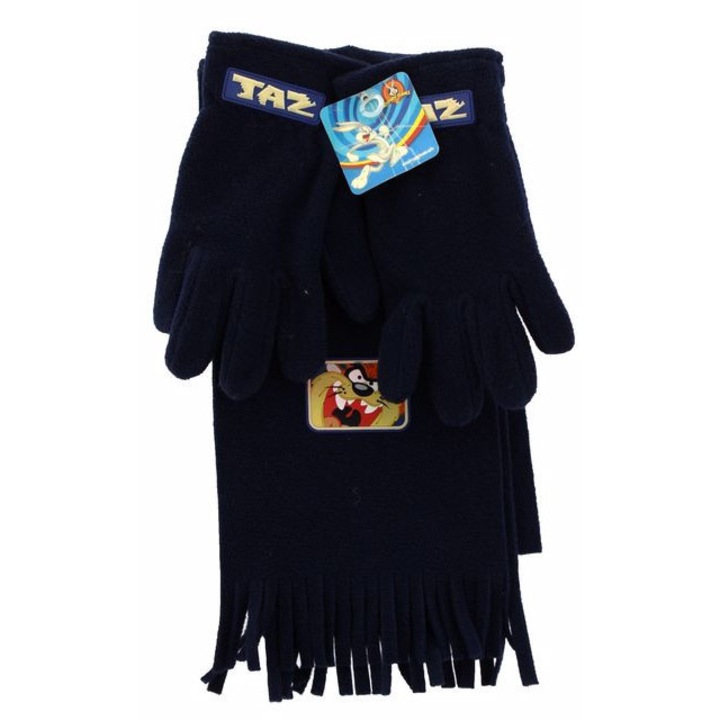 Set fular si manusi copii Stamion, TAZ, fleece, negru