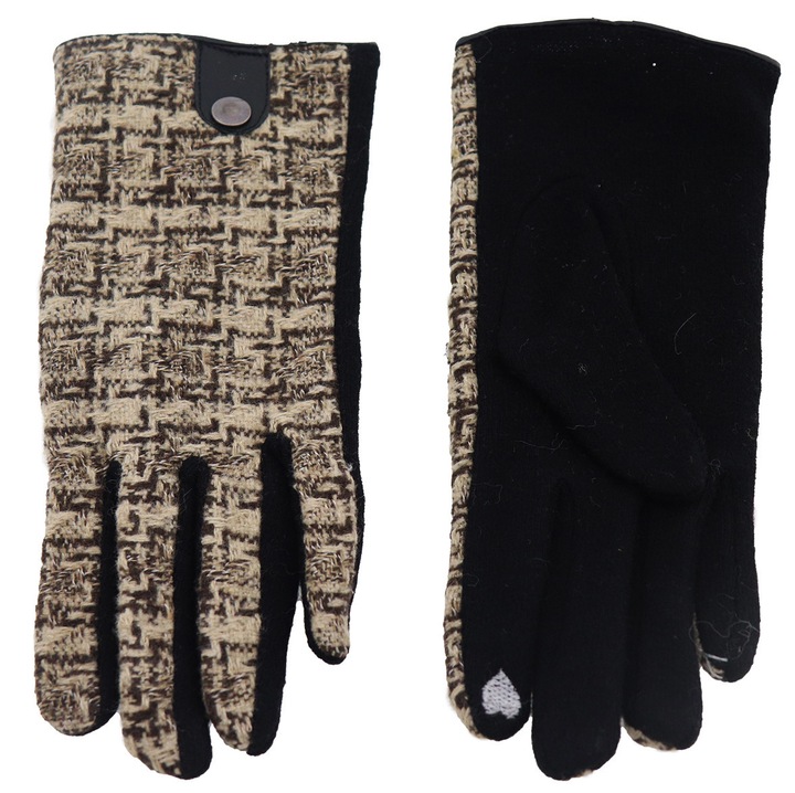 Manusi dama, Prahar, bej, model cu motive, 100% acrilic, unica marime