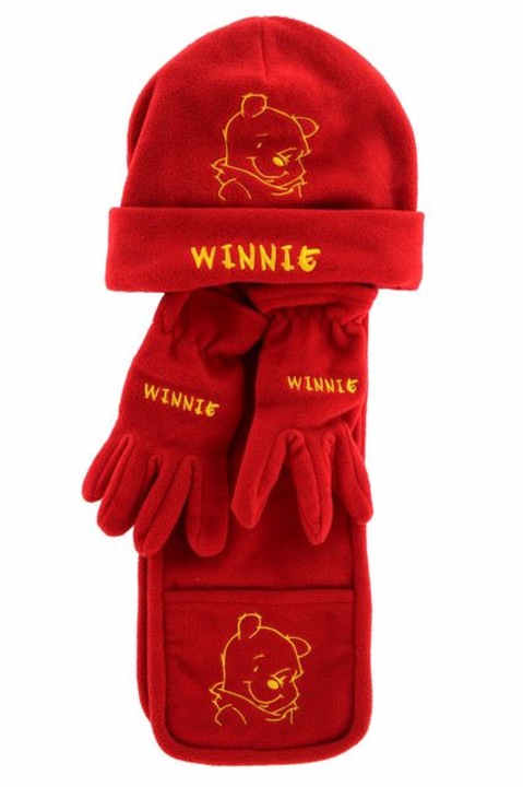 Set caciula, esarfa si manusi copii Stamion, Winnie, din fleece, rosu