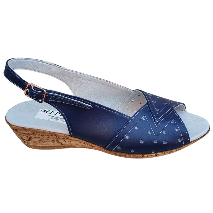 Sandale Dama Albe Ortopedice Din Piele Naturala Cu Talpa Confortabila De 4cm, Bleumarin