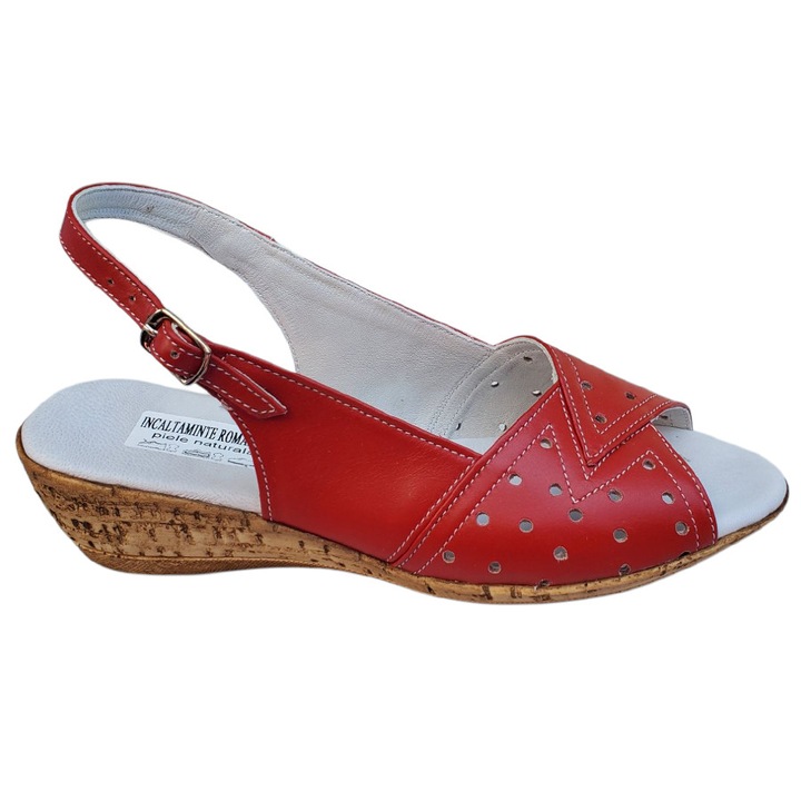 Sandale Dama Albe Ortopedice Din Piele Naturala Cu Talpa Confortabila De 4cm, Rosu