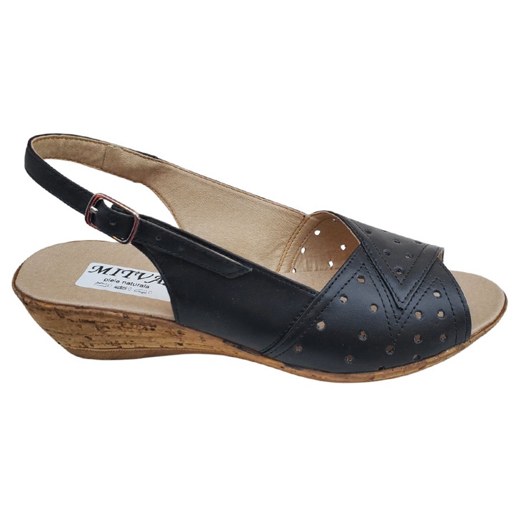 Sandale Dama Albe Ortopedice Din Piele Naturala Cu Talpa Confortabila De 4cm, Negru