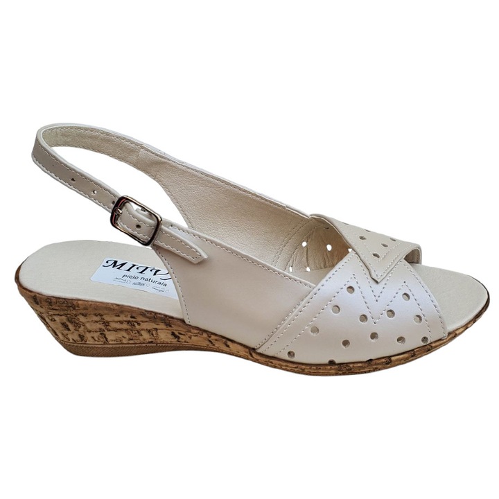 Sandale Dama Albe Ortopedice Din Piele Naturala Cu Talpa Confortabila De 4cm, Crem