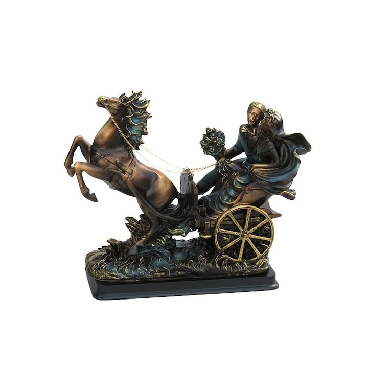 Decoratiune doi Indragostiti intr-o Caleasca trasa de un Cal, Rasina 32x30 cm