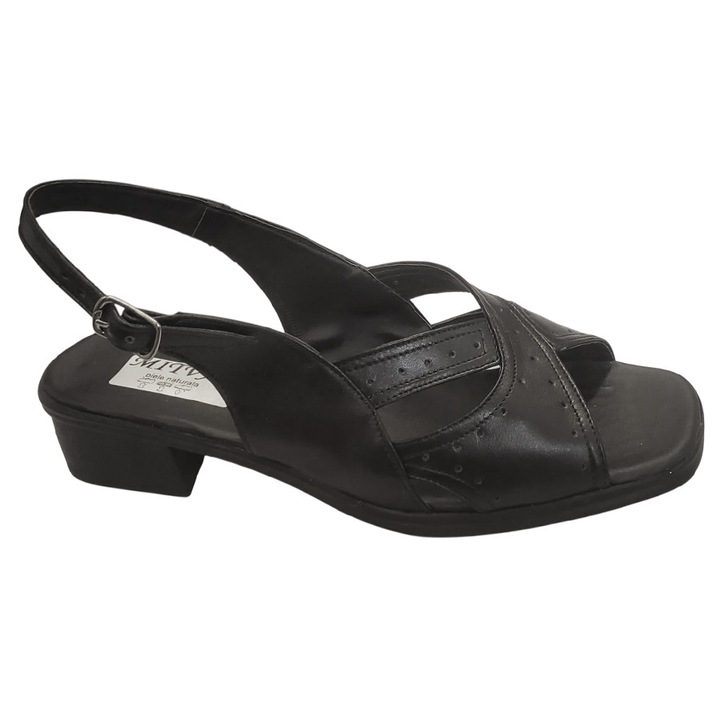 Sandale Dama Negre Late Din Piele Naturala, Negru