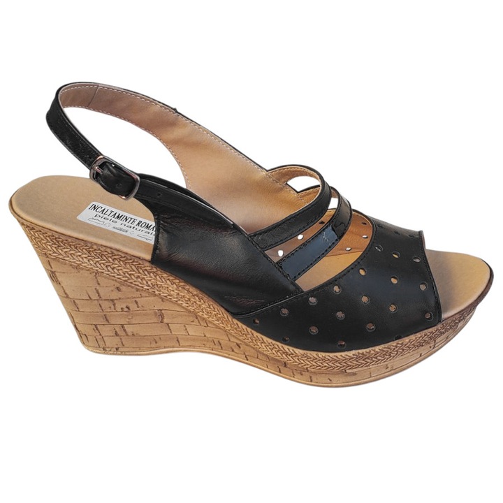 Sandale Dama Nude Cu Platforma Inalta De 8cm, Negru