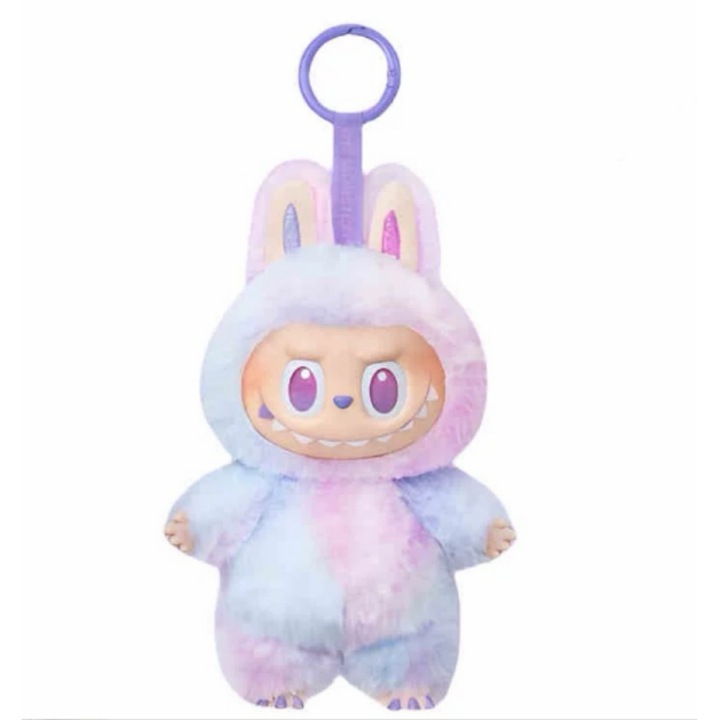 Jucarie de plus Labubu, 17 cm, Pop Mart, portabila, violet norocos
