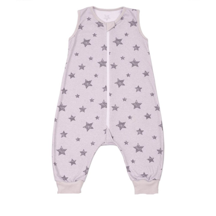 Sac dormit copii de vara din bumbac cu picioare 6-18 luni Kidizi Galaxy Grey, 0.5 tog, mansete transformabile in soseta