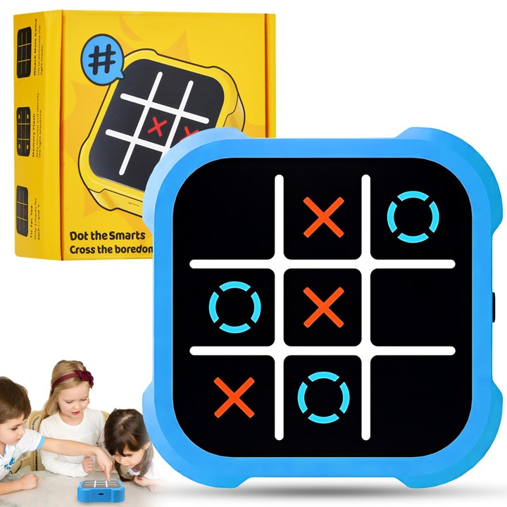 Joc interactiv Tic-Tac-Toe, lynker, Joc de societate, Joc interactiv electronic Tic-Tac-Toe, Aparat de joc portabil 3-in-1 Tic-Tac-toe, Consola de jocuri puzzle, Joc de masa, Jocuri de calatorie pentru familie pentru educatie, albastru